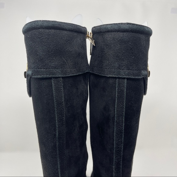 Tory Burch Women's Size 8.5 Selma Softy Suede Riding Logo Black Boots 4196 - Picture 8 of 12